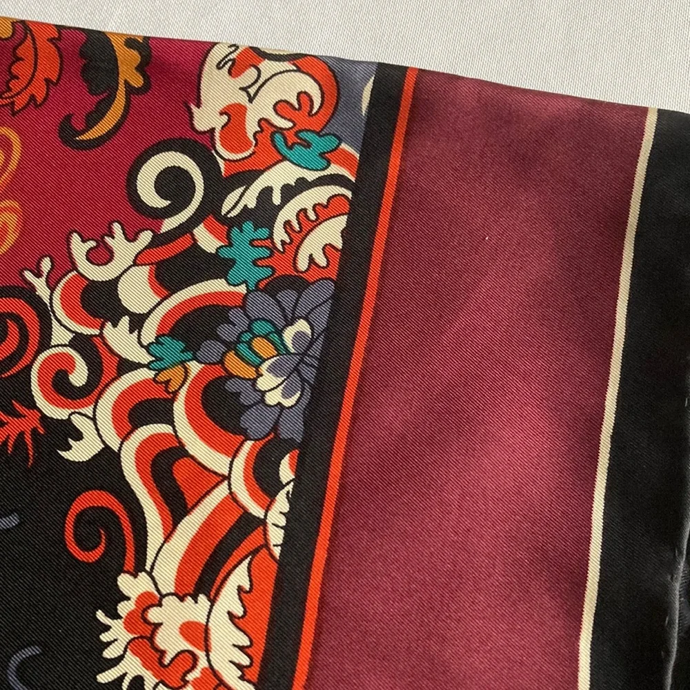 Vintage Liberty of London Silk Scarf with Rich Burgundy and Orange 34”x34” - Picture 5 of 6